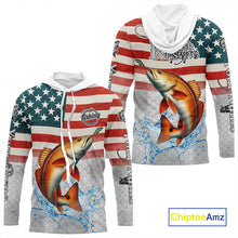Load image into Gallery viewer, American Flag Redfish Puppy Drum Fishing Custom Redfish Fishing tournament Shirt patriotic jersey NQS10982