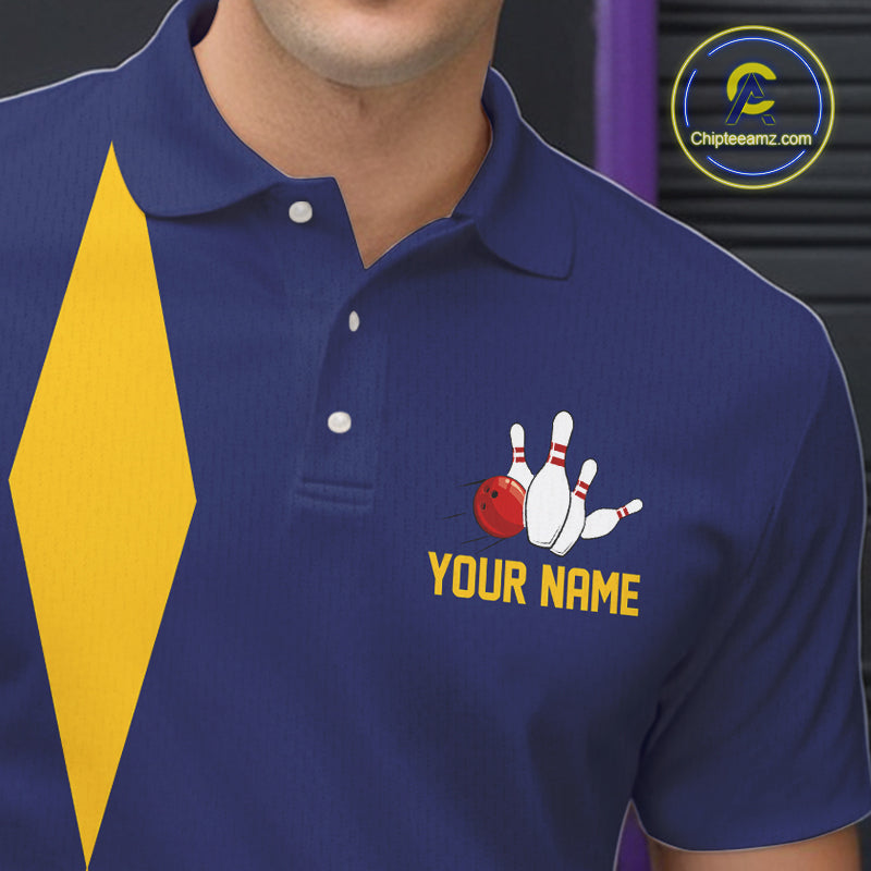 Personalized Yellow and Blue Retro Bowling Shirts For Men custom vintage bowling team jerseys NQS11165