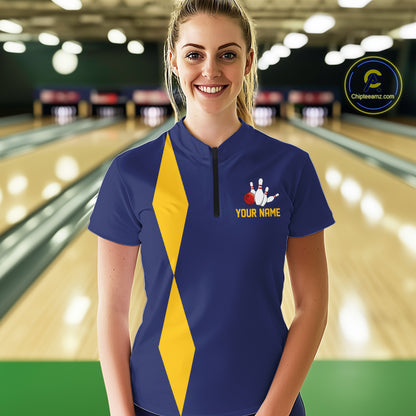 Personalized Yellow and Blue Retro Bowling Shirts For Women custom vintage bowling team jerseys NQS11165