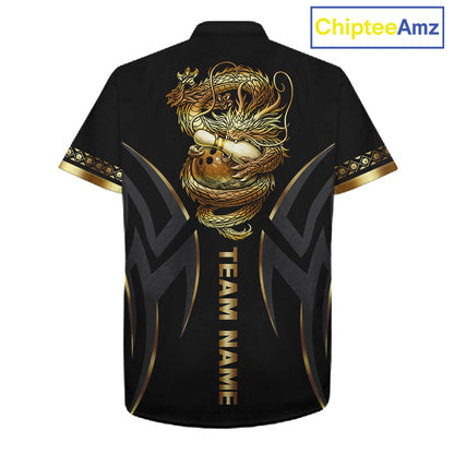 Black and Gold Dragon Bowling ball Button up Shirts Custom Bowling Team Hawaiian jerseys NQS11579