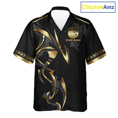Black and Gold Dragon Bowling ball Button up Shirts Custom Bowling Team Hawaiian jerseys NQS11579