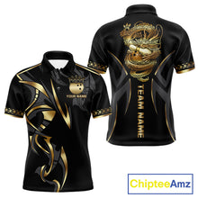 Load image into Gallery viewer, Black and Gold Dragon Bowling ball Polo, Quarter Zip Shirts for Men Custom Bowling Team jerseys NQS11579