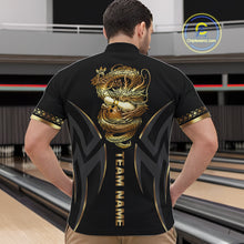 Load image into Gallery viewer, Black and Gold Dragon Bowling ball Polo, Quarter Zip Shirts for Men Custom Bowling Team jerseys NQS11579