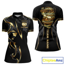 Load image into Gallery viewer, Black and Gold Dragon Bowling ball Polo, Quarter Zip Shirts for Women Custom Bowling Team jerseys NQS11579