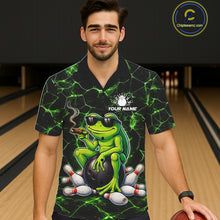 Load image into Gallery viewer, Black &amp; Green Funny Frog Bowling Hawaiian Shirt Custom Team Frog Bowling League Jersey NQS11583