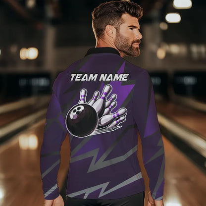 Purple Lightning Thunder Storm Team bowling shirts for Men custom bowling Polo, Quarter zip jerseys NQS9625