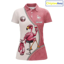 Load image into Gallery viewer, Custom Funny Pink Flamingo Drink Wine Golf Polo Shirts For Women, Flamingo Ladies Golf tops NQS11711