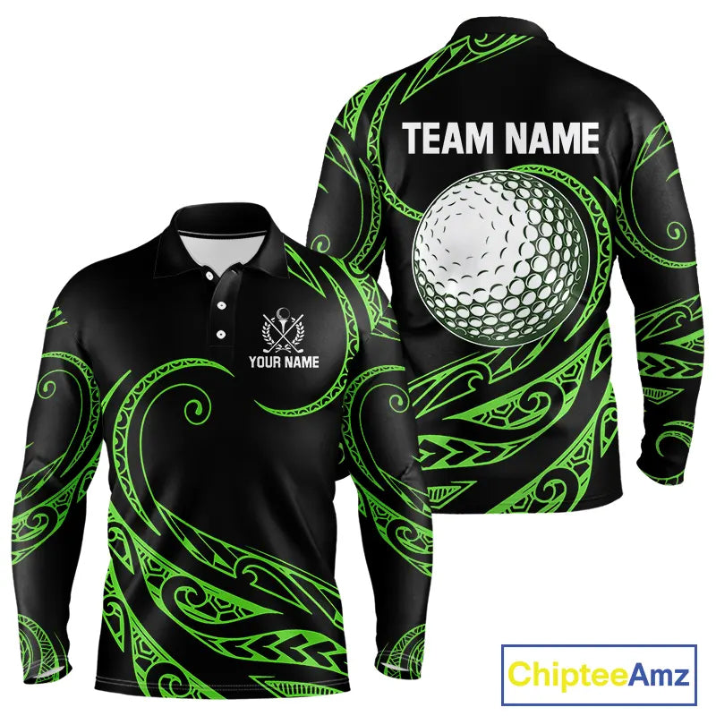 Black and Green Tribal Pattern Golf Ball Mens Golf Polo Shirts custom unique mens golf apparel NQS9820