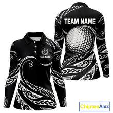 Load image into Gallery viewer, Black and White Tribal Pattern Golf Ball Women Golf Polo Shirts custom unique ladies golf apparel NQS9821
