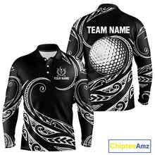 Load image into Gallery viewer, Black and White Tribal Pattern Golf Ball Mens Golf Polo Shirts custom unique mens golf apparel NQS9821