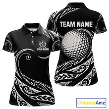 Load image into Gallery viewer, Black and White Tribal Pattern Golf Ball Women Golf Polo Shirts custom unique ladies golf apparel NQS9821