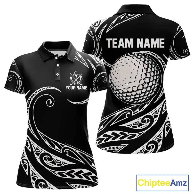 Black and White Tribal Pattern Golf Ball Women Golf Polo Shirts custom unique ladies golf apparel NQS9821