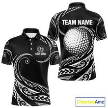 Load image into Gallery viewer, Black and White Tribal Pattern Golf Ball Mens Golf Polo Shirts custom unique mens golf apparel NQS9821