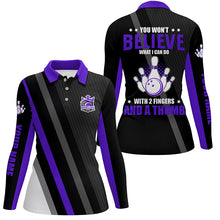 Load image into Gallery viewer, Purple &amp; black Women bowling shirts Custom you won't believe what I can do with 2 fingers and a thumb NQS8839