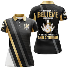 Load image into Gallery viewer, Gold &amp; black Women bowling shirts Custom you won't believe what I can do with 2 fingers and a thumb NQS8840