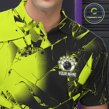 Load image into Gallery viewer, Custom Broken Glass Black and Green Neon Bowling Shirts For Men, Bowling Team League Jerseys NQS11174