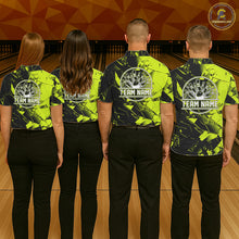Load image into Gallery viewer, Custom Broken Glass Black and Green Neon Bowling Shirts For Men, Bowling Team League Jerseys NQS11174