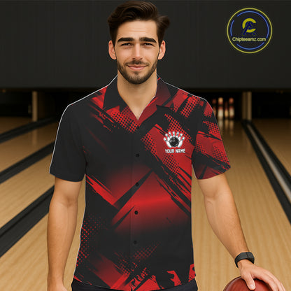 Black and Red Camo Bowling Hawaiian Shirt Custom Bowling Team League Button up shirt NQS11175