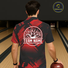 Load image into Gallery viewer, Black and Red Camo Bowling Hawaiian Shirt Custom Bowling Team League Button up shirt NQS11175