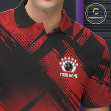 Load image into Gallery viewer, Black and Red Camo Bowling Polo, 1/4 zip Shirts For Men Custom Bowling Team League Jerseys NQS11175