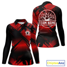 Load image into Gallery viewer, Black and Red Camo Bowling Polo, 1/4 zip Shirts For Women Custom Bowling Team League Jerseys NQS11175