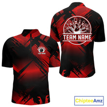 Load image into Gallery viewer, Black and Red Camo Bowling Polo, 1/4 zip Shirts For Men Custom Bowling Team League Jerseys NQS11175
