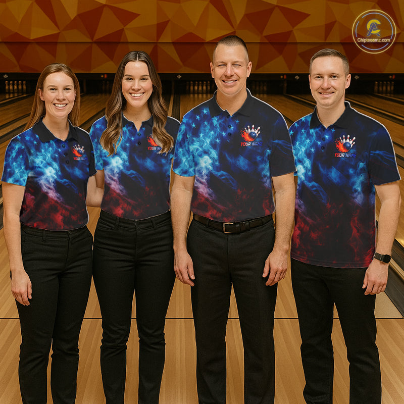 Smoke American Flag Eagle Bowling Shirts For Men Custom patriotic Bowling Team Polo, 1/4 zip Jerseys NQS11179