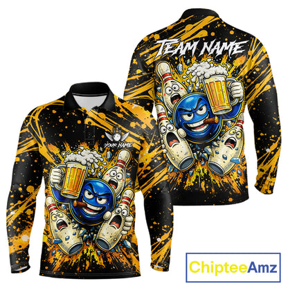 Black and Yellow Funny Bowling and Beer Custom Bowling Shirts For Men, Bowling Team League jerseys NQS11587