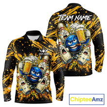 Load image into Gallery viewer, Black and Yellow Funny Bowling and Beer Custom Bowling Shirts For Men, Bowling Team League jerseys NQS11587