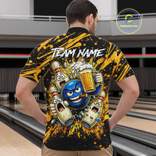 Load image into Gallery viewer, Black and Yellow Funny Bowling and Beer Custom Bowling Shirts For Men, Bowling Team League jerseys NQS11587