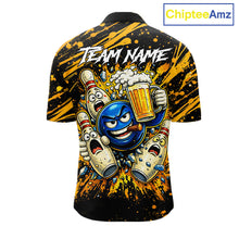 Load image into Gallery viewer, Black and Yellow Funny Bowling and Beer Custom Bowling Shirts For Men, Bowling Team League jerseys NQS11587