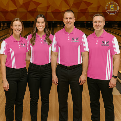 Custom Retro Pink Bowling Polo Shirts, Bowling 1/4 zip jersey For Men, Team Bowling League jerseys NQS11589