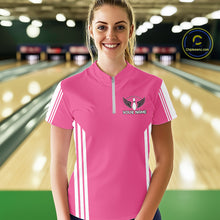 Load image into Gallery viewer, Custom Retro Pink Bowling Polo Shirts, Bowling 1/4 zip jersey For Women, Team Bowling League jerseys NQS11589