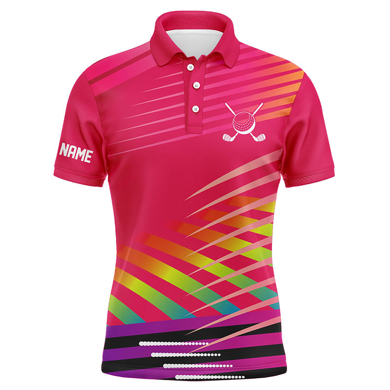Pink Mens Golf Polo Shirts Custom Name Golf Shirts For Men, Personalized Golf Gifts NQS7734