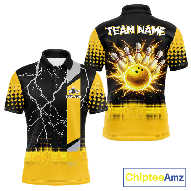 Personalized black and yellow bowling shirt for men lightning thunder custom bowling gifts for men NQS11377
