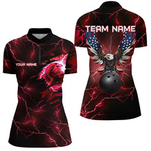 Load image into Gallery viewer, Red lightning thunder bowling American flag Eagle custom Women Bowling Polo Shirts, Quarter Zip Shirts NQS8861