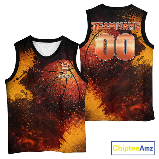 Personalized orange grunge pattern Basketball shirts Custom Basketball team jerseys NQS11390