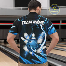 Load image into Gallery viewer, Blue Thunder Lightning bowling ball and pins jerseys Custom Team Bowling Polo, 1/4 Zip Shirts For Men NQS9831