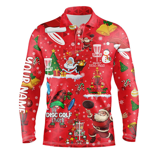 Funny Red Christmas Santa Disc golf Polo shirts for men custom name team Xmas Disc golf jerseys NQS8876