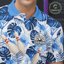 Load image into Gallery viewer, Blue tropical flower Bowling Polo, Quarter Zip Shirts For Men Custom bowling team jersey NQS10988