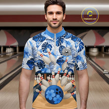 Load image into Gallery viewer, Blue tropical flower Bowling Polo, Quarter Zip Shirts For Men Custom bowling team jersey NQS10988