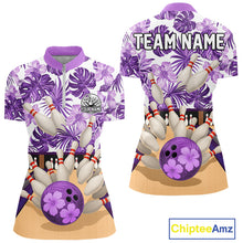 Load image into Gallery viewer, Purple tropical flower Bowling Polo, Quarter Zip Shirts For Women Custom bowling team jersey NQS10989