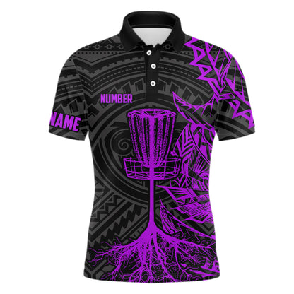 Purple tribal Mens disc golf polo shirt custom black disc golf basket jersey team mens disc golf shirt NQS7985