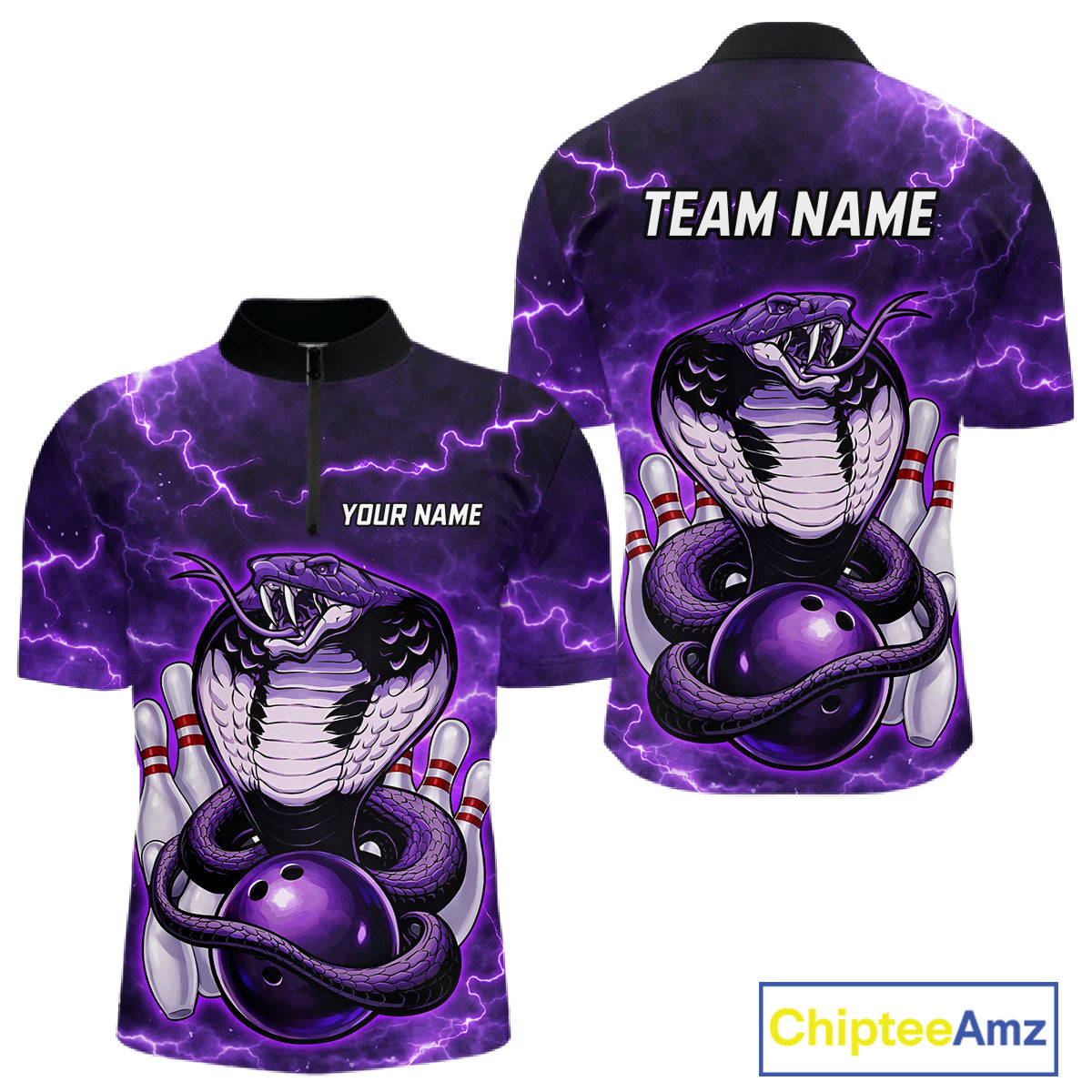 Purple Lightning thunder snake bowling shirts for men Custom bowling league shirts, gifts for bowlers NQS11402