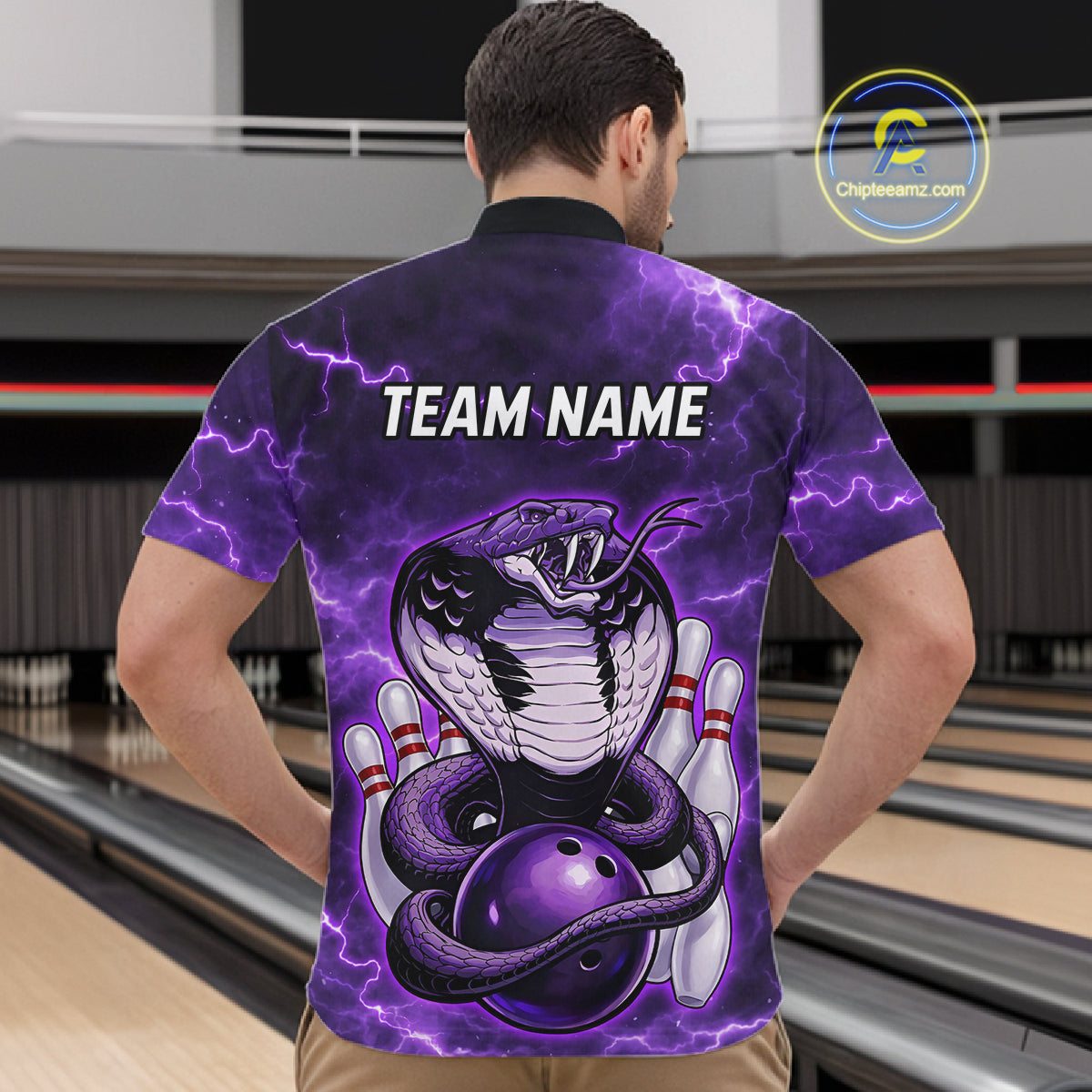 Purple Lightning thunder snake bowling shirts for men Custom bowling league shirts, gifts for bowlers NQS11402