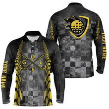 Load image into Gallery viewer, Mens Golf polo shirts custom name black racing yellow pattern golf clubs golf outfit men NQS6095