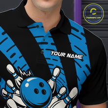 Load image into Gallery viewer, Custom Black and Blue camo Bowling Polo, Quarter Zip Shirt For Mens Custom Team bowling jerseys NQS10608