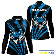 Load image into Gallery viewer, Custom Black and Blue camo Bowling Polo, Quarter Zip Shirt For Women Custom Team bowling jerseys NQS10608