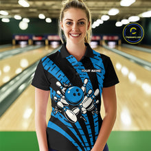 Load image into Gallery viewer, Custom Black and Blue camo Bowling Polo, Quarter Zip Shirt For Women Custom Team bowling jerseys NQS10608