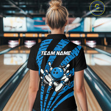 Load image into Gallery viewer, Custom Black and Blue camo Bowling Polo, Quarter Zip Shirt For Women Custom Team bowling jerseys NQS10608